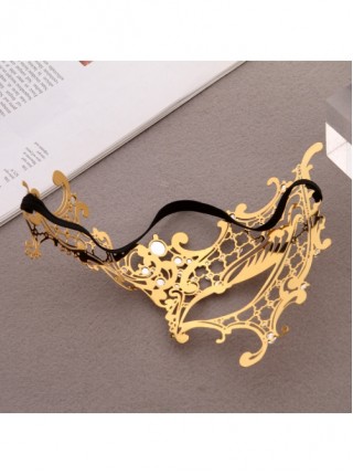 Electroplated Metal Ultra Thin Iron Art Lace Rhinestone One Eye Masquerade Mask