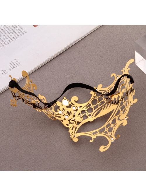 Electroplated Metal Ultra Thin Iron Art Lace Rhinestone One Eye Masquerade Mask