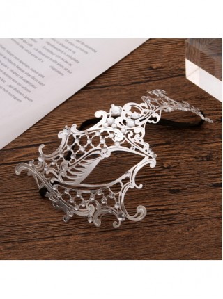 Electroplated Metal Ultra Thin Iron Art Lace Rhinestone One Eye Masquerade Mask