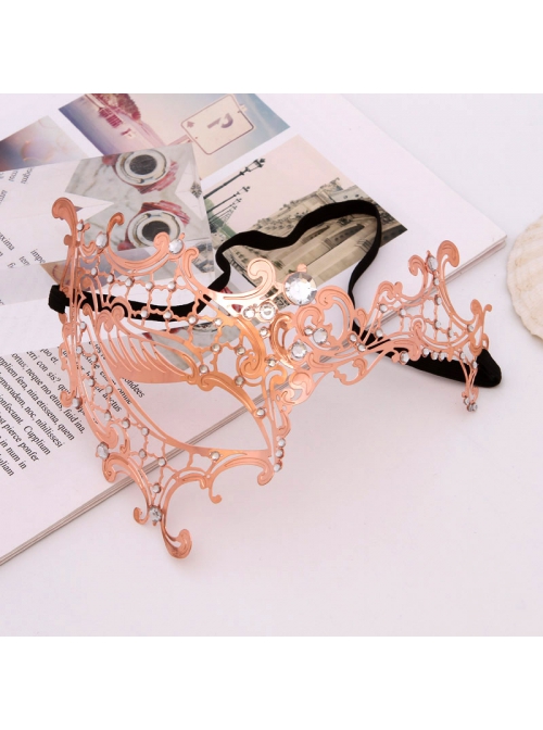 Electroplated Metal Ultra Thin Iron Art Lace Rhinestone One Eye Masquerade Mask