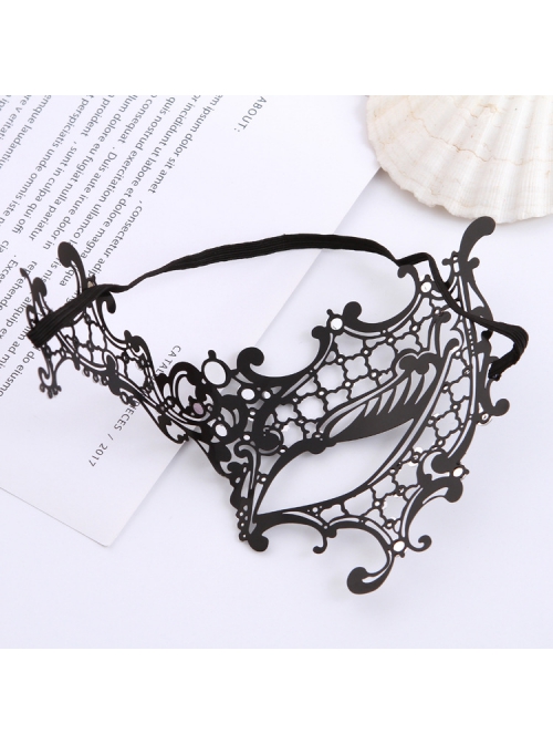 One Eye Black Metal Iron Art Color Rhinestone Female Masquerade Halloween Party Mask