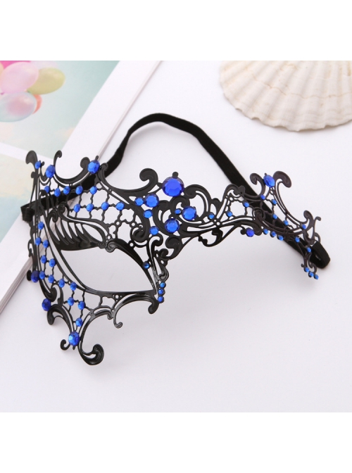 One Eye Black Metal Iron Art Color Rhinestone Female Masquerade Halloween Party Mask
