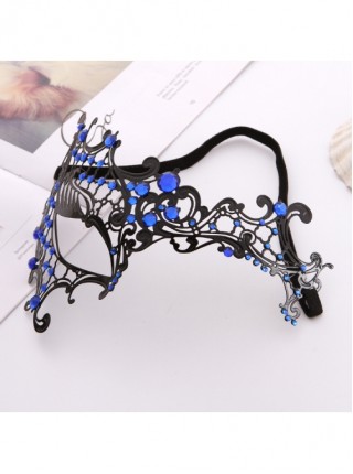 One Eye Black Metal Iron Art Color Rhinestone Female Masquerade Halloween Party Mask