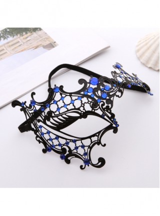 One Eye Black Metal Iron Art Color Rhinestone Female Masquerade Halloween Party Mask