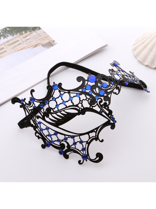 One Eye Black Metal Iron Art Color Rhinestone Female Masquerade Halloween Party Mask