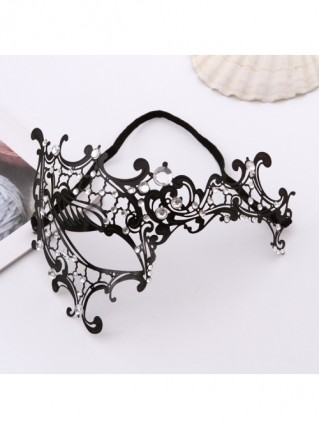 One Eye Black Metal Iron Art Color Rhinestone Female Masquerade Halloween Party Mask