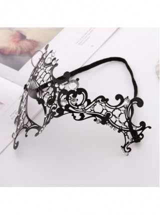 One Eye Black Metal Iron Art Color Rhinestone Female Masquerade Halloween Party Mask