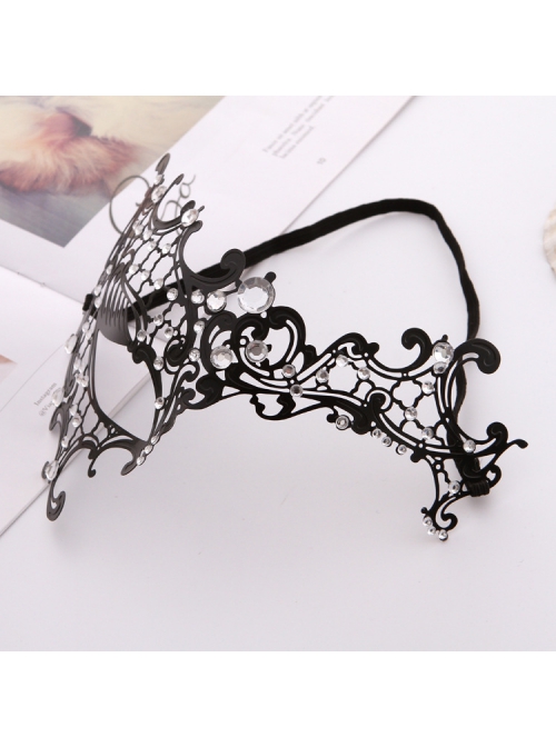 One Eye Black Metal Iron Art Color Rhinestone Female Masquerade Halloween Party Mask