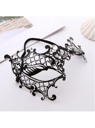 One Eye Black Metal Iron Art Color Rhinestone Female Masquerade Halloween Party Mask