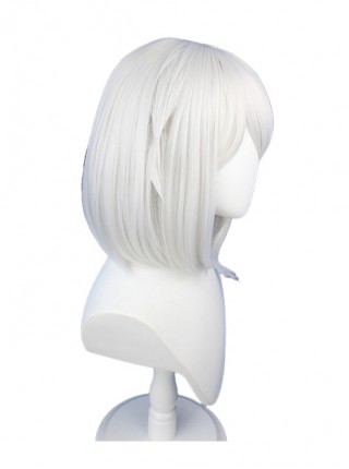 Paimon M Bangs Silver White Big Inner Buckle Short Female Game Cosplay Wigs