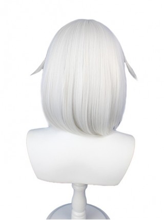 Paimon M Bangs Silver White Big Inner Buckle Short Female Game Cosplay Wigs