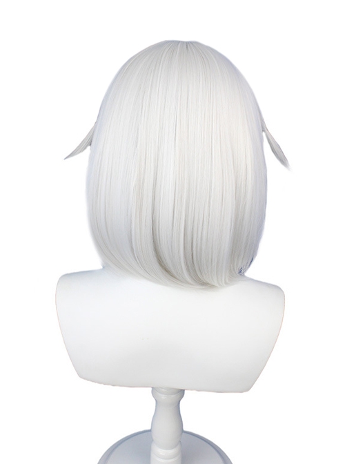 Paimon M Bangs Silver White Big Inner Buckle Short Female Game Cosplay Wigs