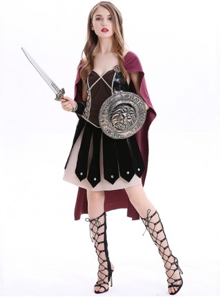 Red Sanding Leather Cloak Black Single Layer Deerskin Dress ​Halloween Pirate Warrior Middle Ages Female Knight Suit