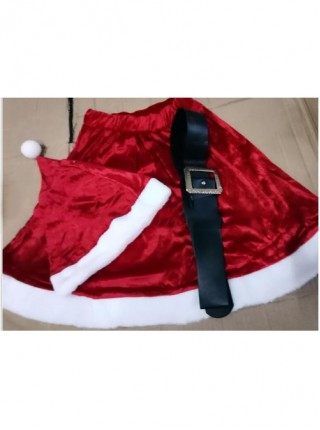 Cotton Blend Red Long Sleeve Waist Top Short Skirt Set Christmas Costume Female