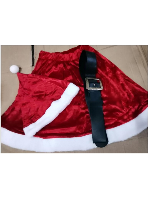 Cotton Blend Red Long Sleeve Waist Top Short Skirt Set Christmas Costume Female