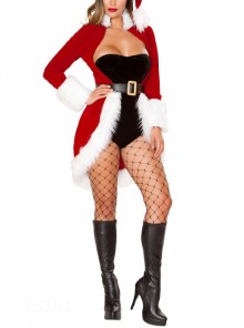 Black Tube Top Red Long Sleeve Low Collar Tight Bodysuit Set Hot Sexy Christmas Rabbit Girl Costume Female