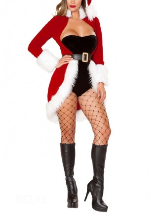 Black Tube Top Red Long Sleeve Low Collar Tight Bodysuit Set Hot Sexy Christmas Rabbit Girl Costume Female