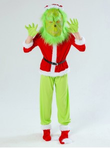 The Grinch Green Mask Red Long Sleeve Top Green Gloves Pants Set Christmas Party Kids Costume