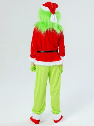 The Grinch Green Mask Red Long Sleeve Top Green Gloves Pants Set Christmas Party Kids Costume