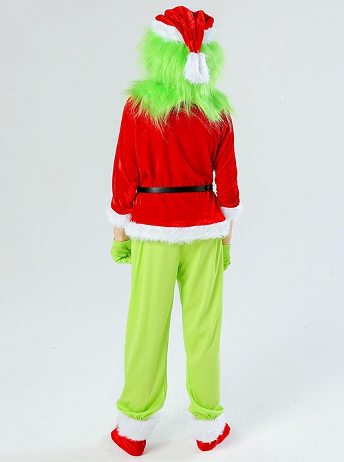 The Grinch Green Mask Red Long Sleeve Top Green Gloves Pants Set Christmas Party Kids Costume