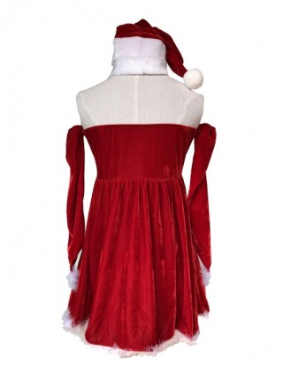 White Neck Ornament Red Tube Top Large Hem Short Dress Party Christmas Backless Costume Female