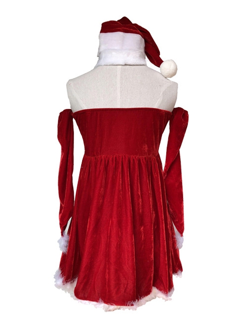 White Neck Ornament Red Tube Top Large Hem Short Dress Party Christmas Backless Costume Female