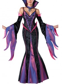 Black-purple Long Sleeve Sling Slim Long Dress Set Halloween Demon Vampire Witch Queen Vicious Stepmother Costume Female