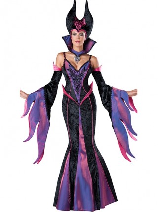 Black-purple Long Sleeve Sling Slim Long Dress Set Halloween Demon Vampire Witch Queen Vicious Stepmother Costume Female