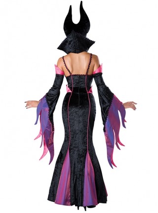 Black-purple Long Sleeve Sling Slim Long Dress Set Halloween Demon Vampire Witch Queen Vicious Stepmother Costume Female