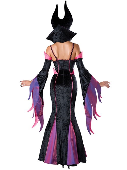 Black-purple Long Sleeve Sling Slim Long Dress Set Halloween Demon Vampire Witch Queen Vicious Stepmother Costume Female