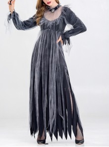 Black Grey Straight Type Loose Long Sleeve Dress Halloween Party Vampire Demon Zombie Ghost Bride Costume Female