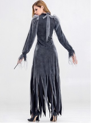 Black Grey Straight Type Loose Long Sleeve Dress Halloween Party Vampire Demon Zombie Ghost Bride Costume Female