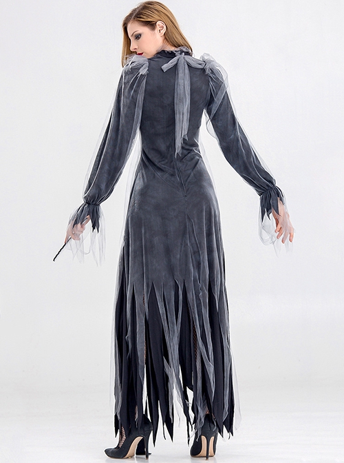 Black Grey Straight Type Loose Long Sleeve Dress Halloween Party Vampire Demon Zombie Ghost Bride Costume Female