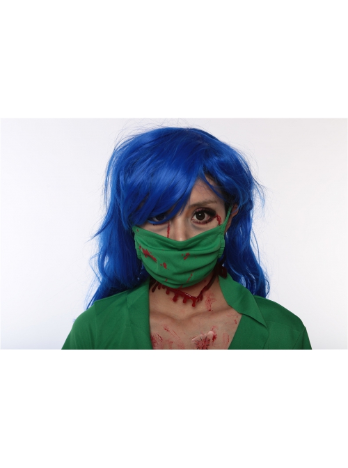 Elastic Slim Green Bloody Short Sleeve Zipper Style Short Dress With Mask Set Halloween Ghost Nurse Demon Zombie Vampire Costume Female
