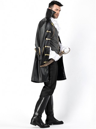 Gothic Retro Black Long Sleeve Stand Collar Cape Coat Gentleman Set Halloween Demon Vampire Knight Earl Costume Male