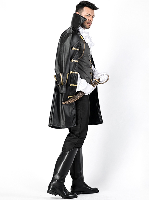 Gothic Retro Black Long Sleeve Stand Collar Cape Coat Gentleman Set Halloween Demon Vampire Knight Earl Costume Male