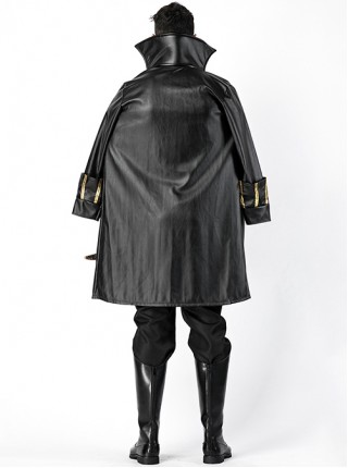Gothic Retro Black Long Sleeve Stand Collar Cape Coat Gentleman Set Halloween Demon Vampire Knight Earl Costume Male
