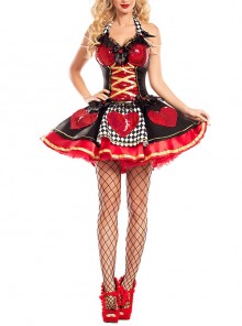 Black Bow Red Love Hot Sexy Sling Short Dress Halloween Witch The Queen Of Hearts Costume