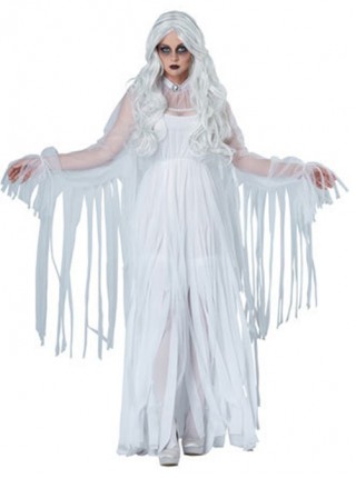 Gothic Black Mesh Sleeve Long Dress Set Halloween Ghost Bride Demon Vampire Zombie Costume Female