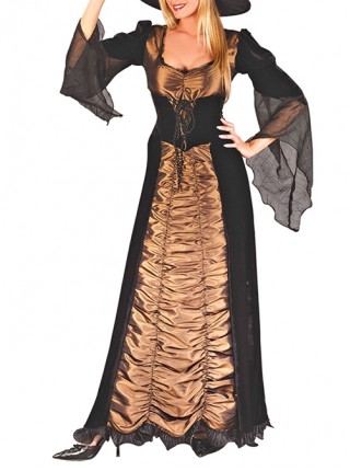 Black Oxford Cloth Hat Champagne Square Collar Long Sleeve Dress Set Halloween Demon Vampire Witch Costume Female