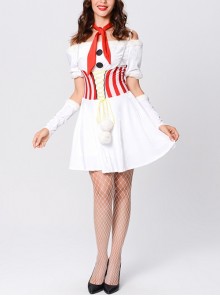 Red Scarf White Plush Hat Short Christmas Sling Shoulderless Short Dress Set Female