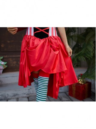 Cute Red Bow Bandage Tube Top Puffy Cake Short Dress Christmas Costume Female