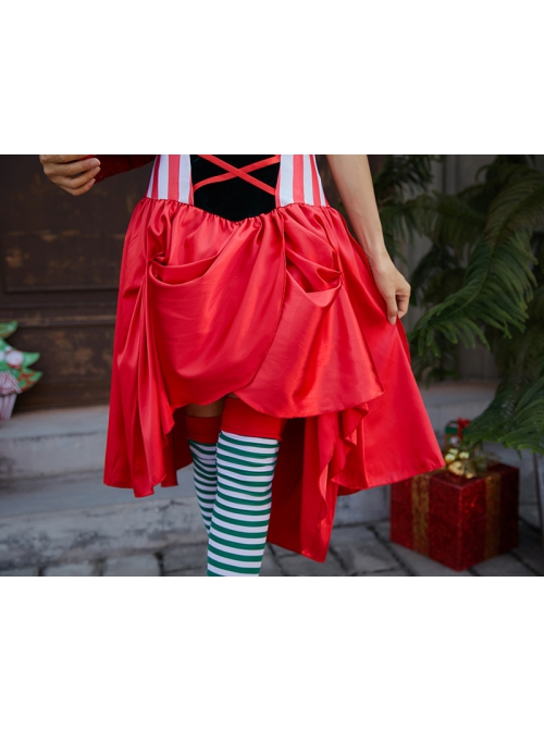 Cute Red Bow Bandage Tube Top Puffy Cake Short Dress Christmas Costume Female