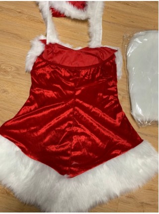 Red Halter Sexy Slim Hooded Super Short Dress Christmas Stage Performance Costume Female