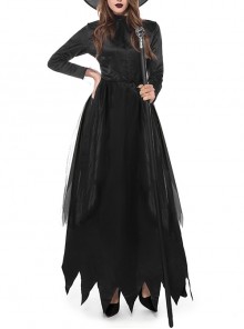 Black High Waist Long Sleeve Ankle Length Dress Halloween Demon Witch Vampire Costume Female