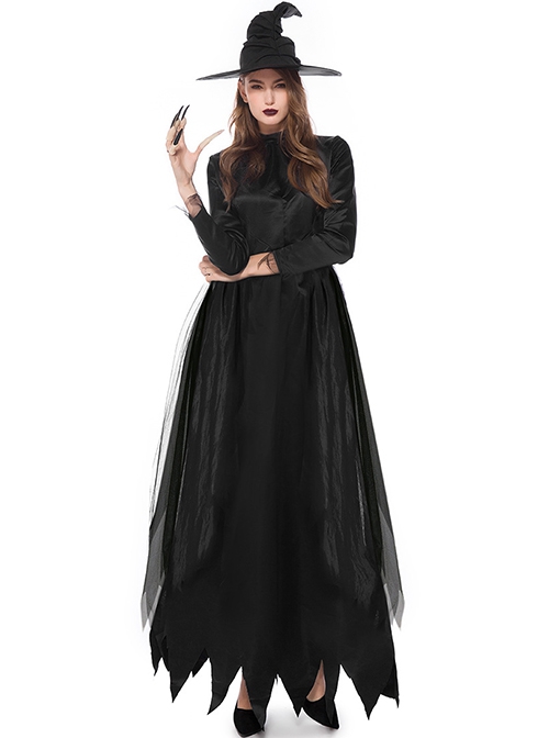 Black High Waist Long Sleeve Ankle Length Dress Halloween Demon Witch Vampire Costume Female