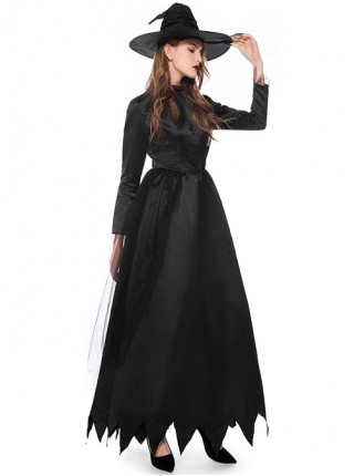 Black High Waist Long Sleeve Ankle Length Dress Halloween Demon Witch Vampire Costume Female