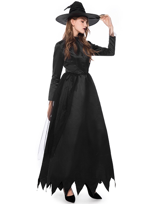 Black High Waist Long Sleeve Ankle Length Dress Halloween Demon Witch Vampire Costume Female