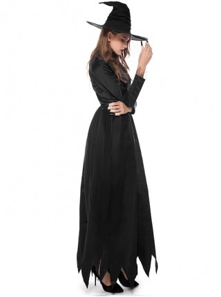 Black High Waist Long Sleeve Ankle Length Dress Halloween Demon Witch Vampire Costume Female