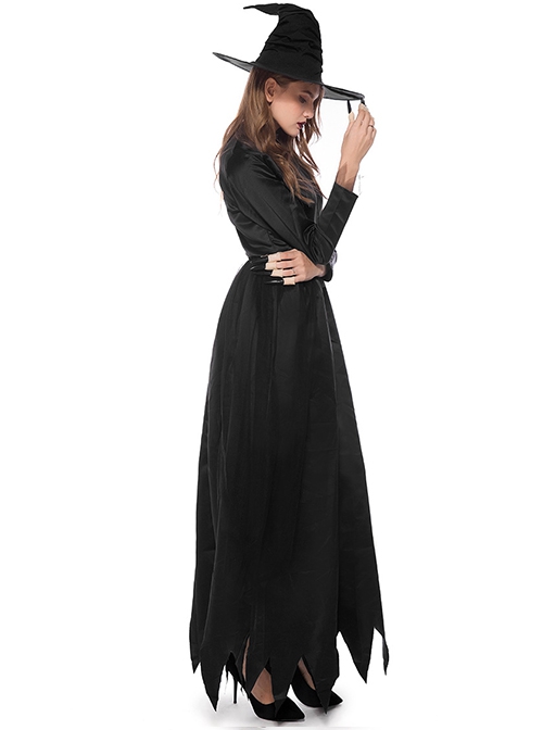 Black High Waist Long Sleeve Ankle Length Dress Halloween Demon Witch Vampire Costume Female